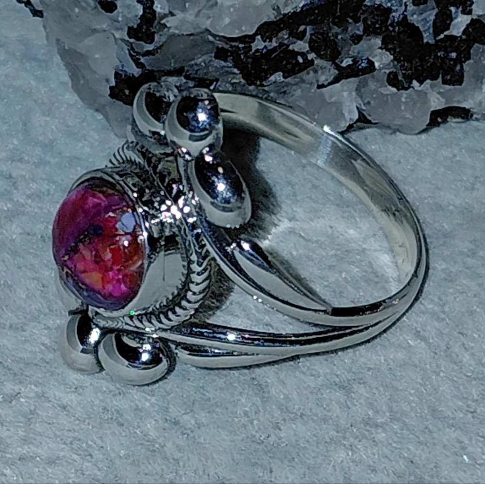 Pink Dahlia Turquoise Vintage Style Sterling Silver Ring Size 9.5